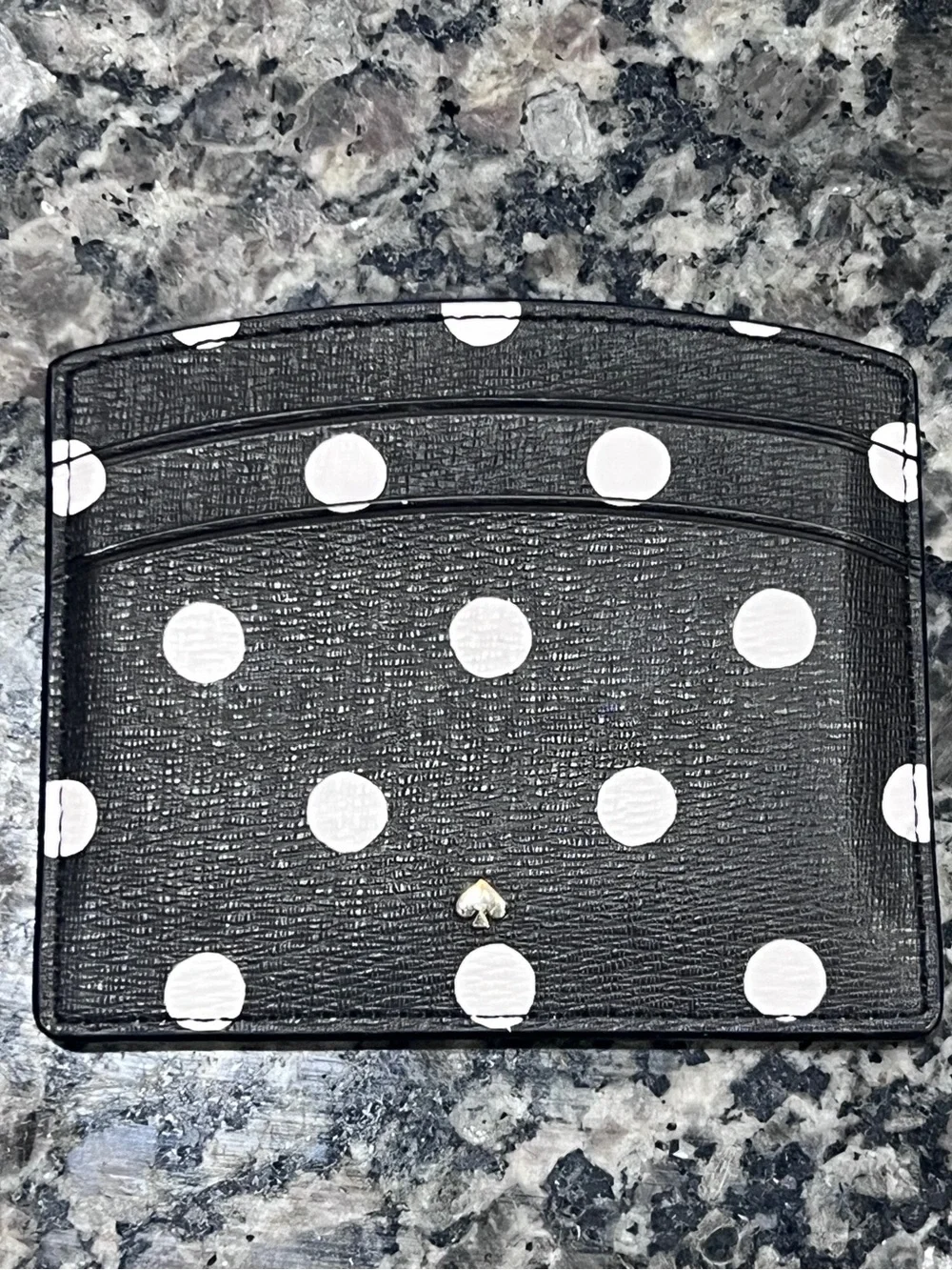 kate spade Black and White Polka Dot Card Holder with Gold Logo